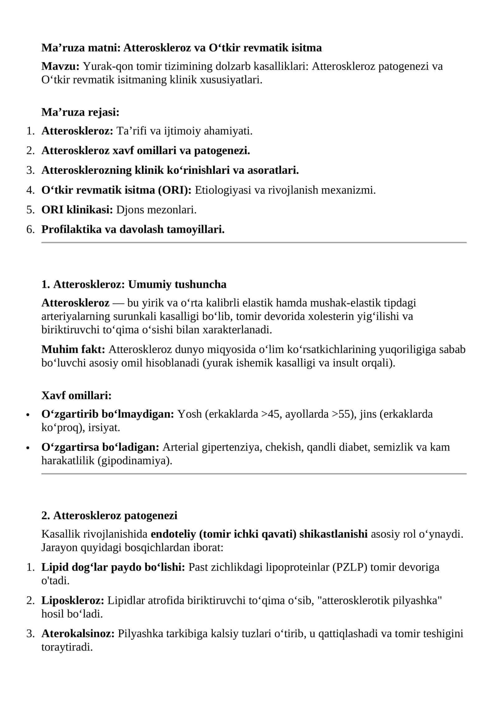 Atteroskleroz va O‘tkir revmatik isitma 1