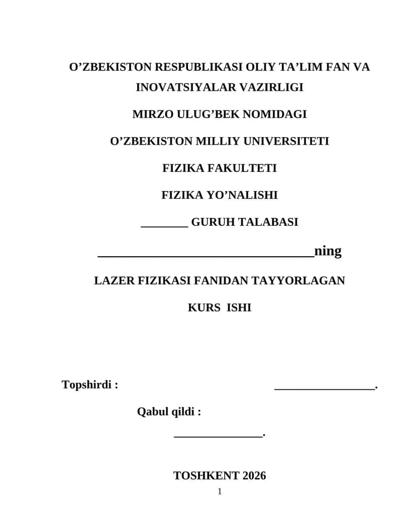 Nur tolali lazerlar va ularning amaliyotda qoʻllanilishi 1