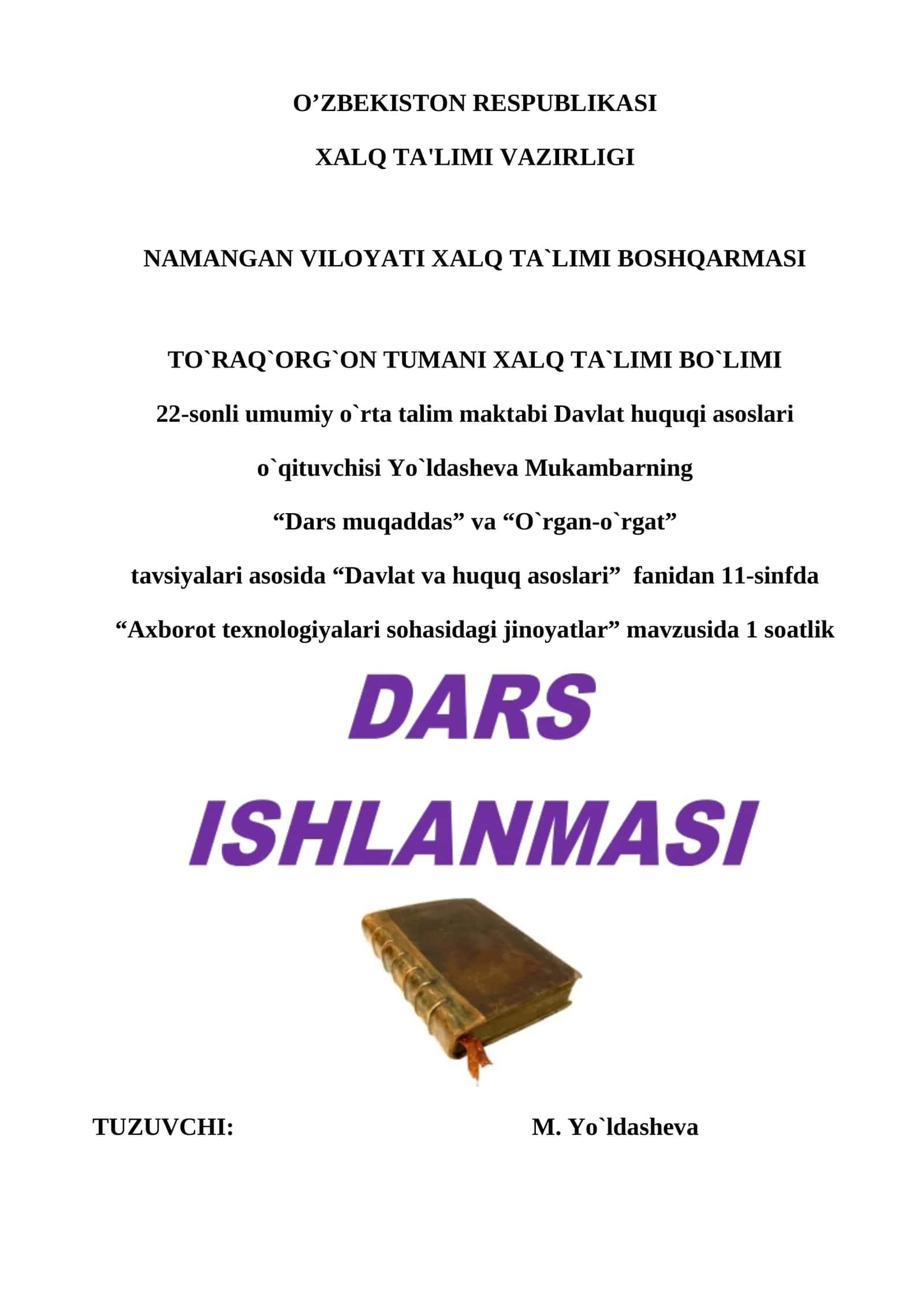11-sinf Huquq fanidan Axborot texnologiyalari sohasidagi jinoyatlar dars ishlanma 1