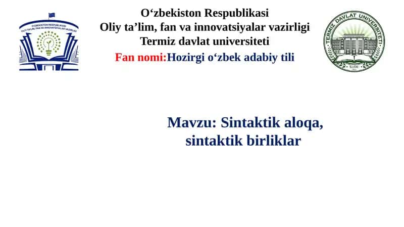 Sintaktik aloqa, sintaktik birliklar 1