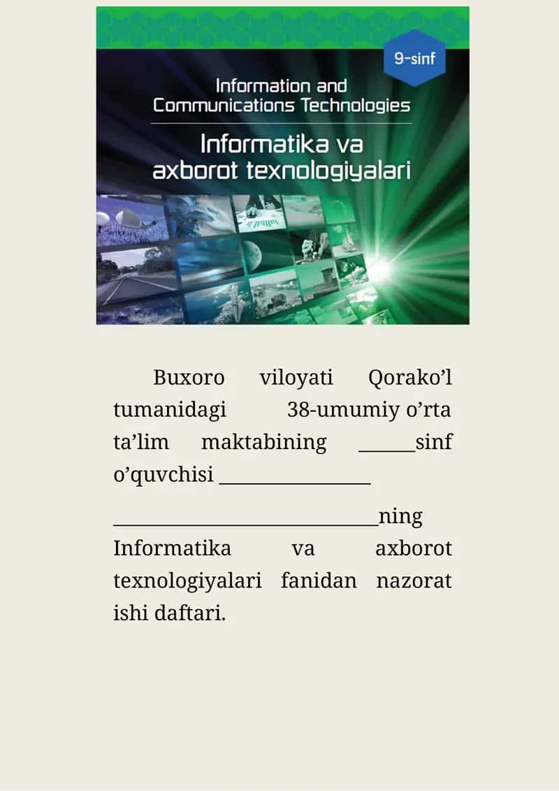 38-umumiy o’rta ta’lim maktabi Informatika va axborot texnologiyalari fanidan nazorat ish davri 1