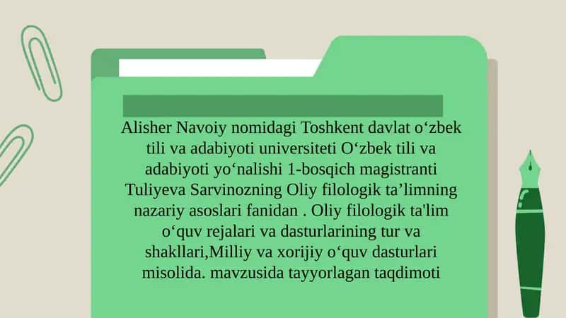 Oliy filologik ta'lim dasturlarining tur va shakllarining umumiy ko‘rinishi 1