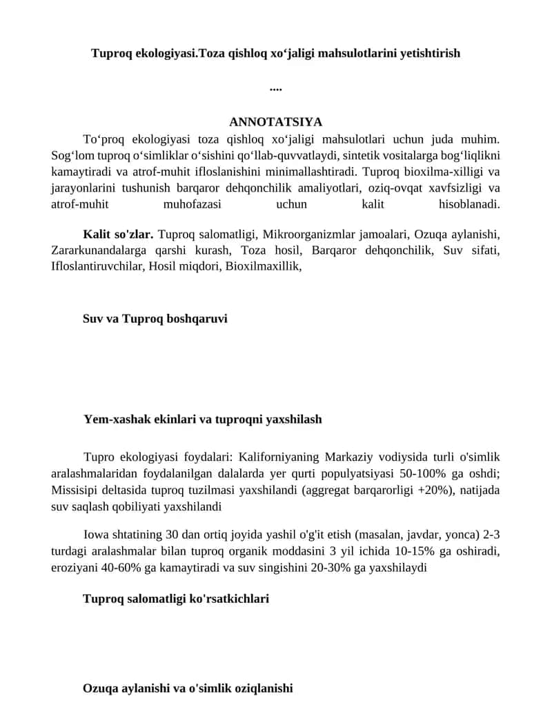 Tuproq ekologiyasi 1