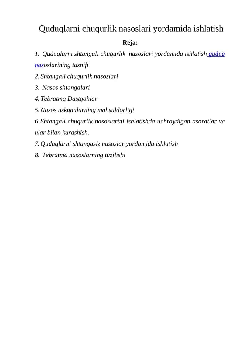 Quduqlarni chuqurlik nasoslari yordamida ishlatish 1