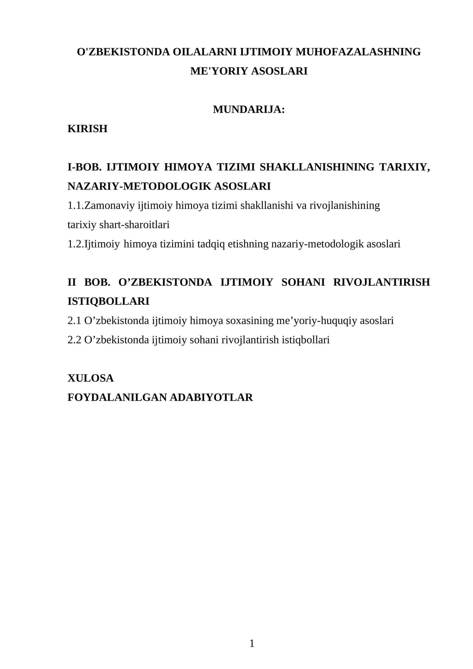 O'ZBEKISTONDA OILALARNI IJTIMOIY MUHOFAZALASHNING ME'YORIY ASOSLARI 1