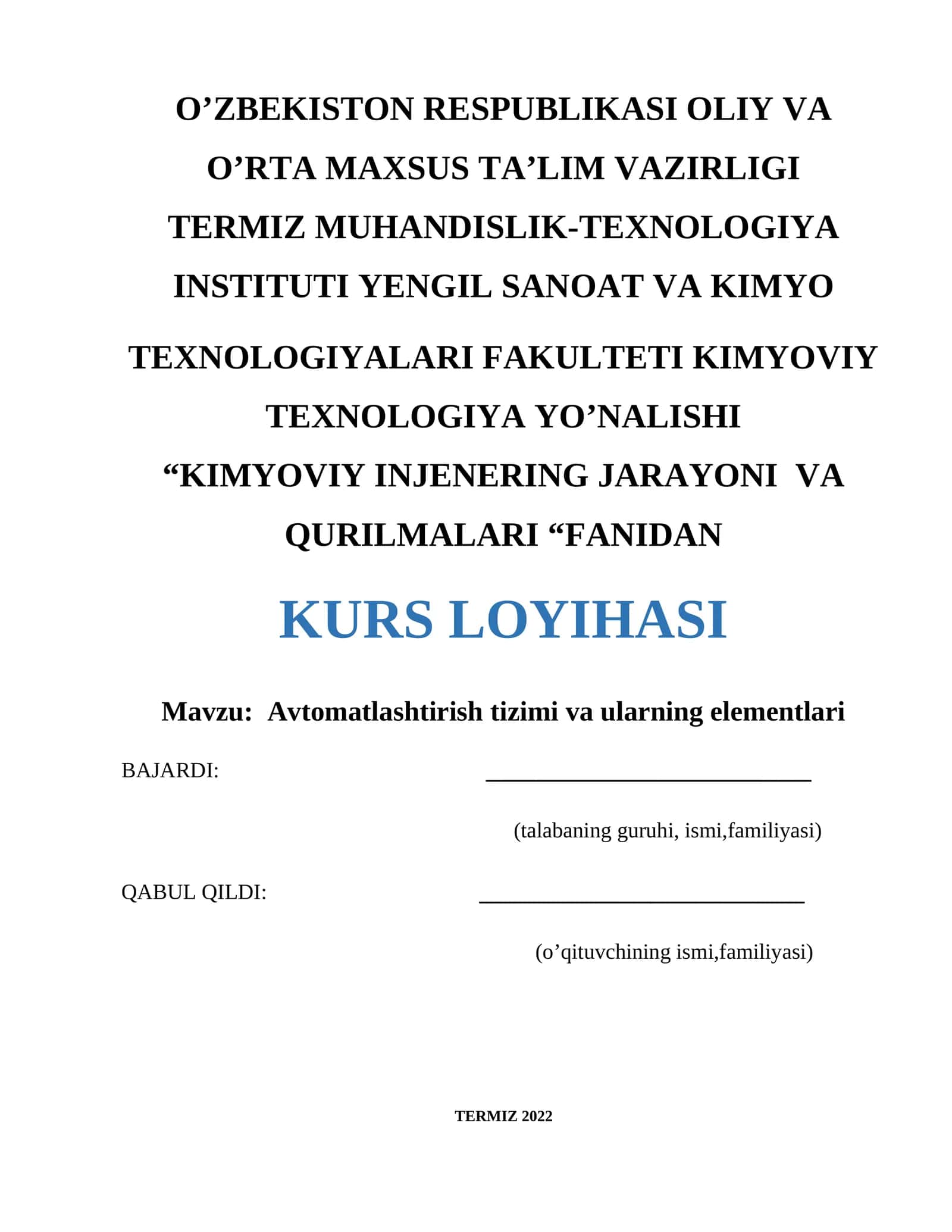 Avtomatlashtirish tizimi va ularning elementlari 1