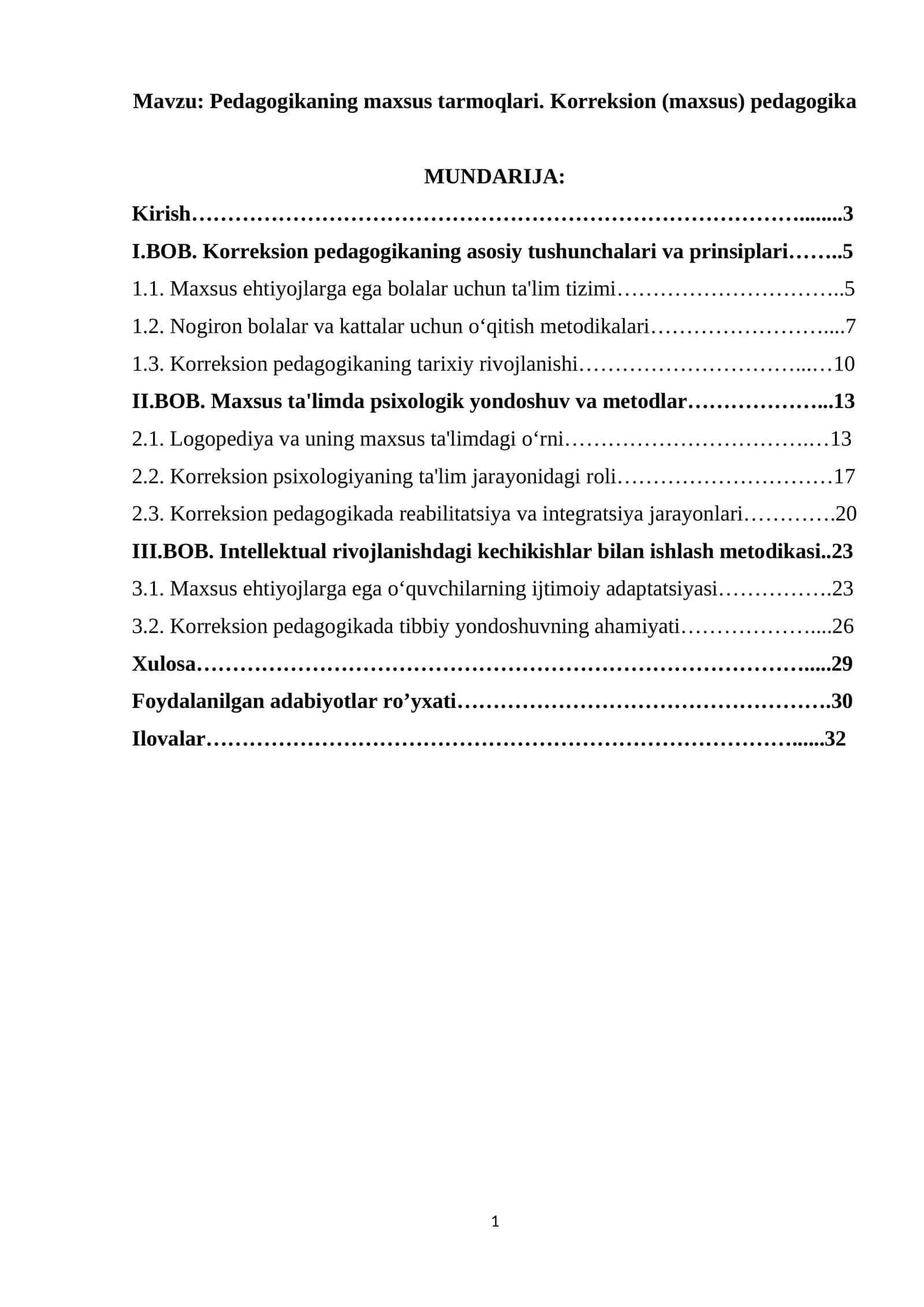 Pedagogikaning maxsus tarmoqlari. Korreksion (maxsus) pedagogika 1