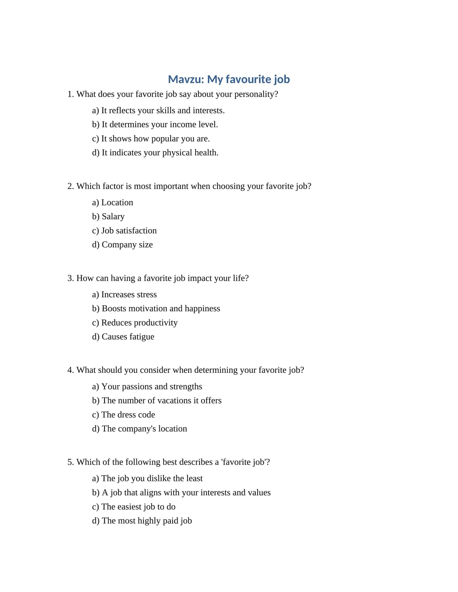 My favourite job 1
