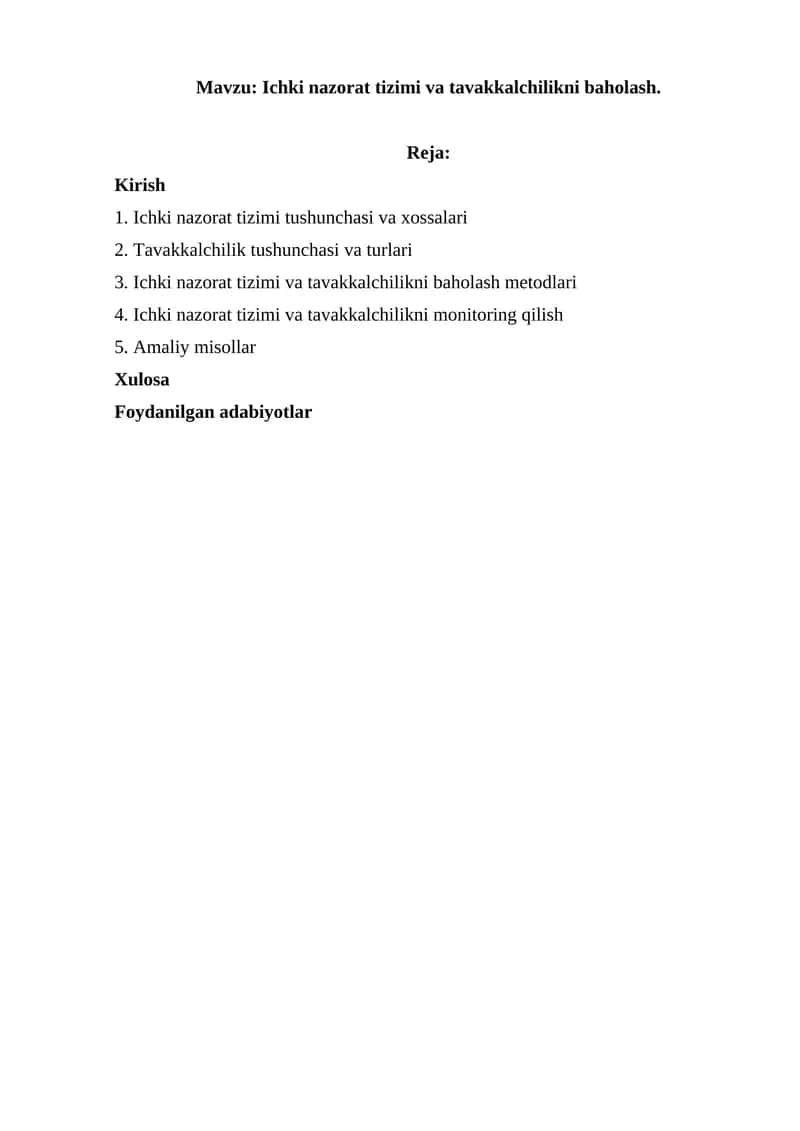 Ichki nazorat tizimi va tavakkalchilikni baholash 1