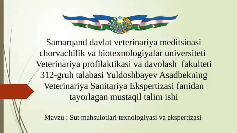 Sut mahsulotlari texnologiyasi va ekspertizasi 1