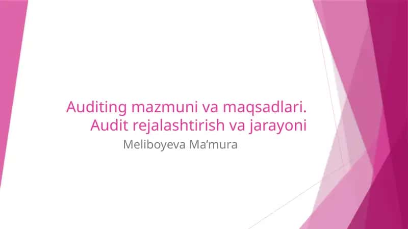 Auditing mazmuni va maqsadlari. Audit rejalashtirish va jarayoni 1