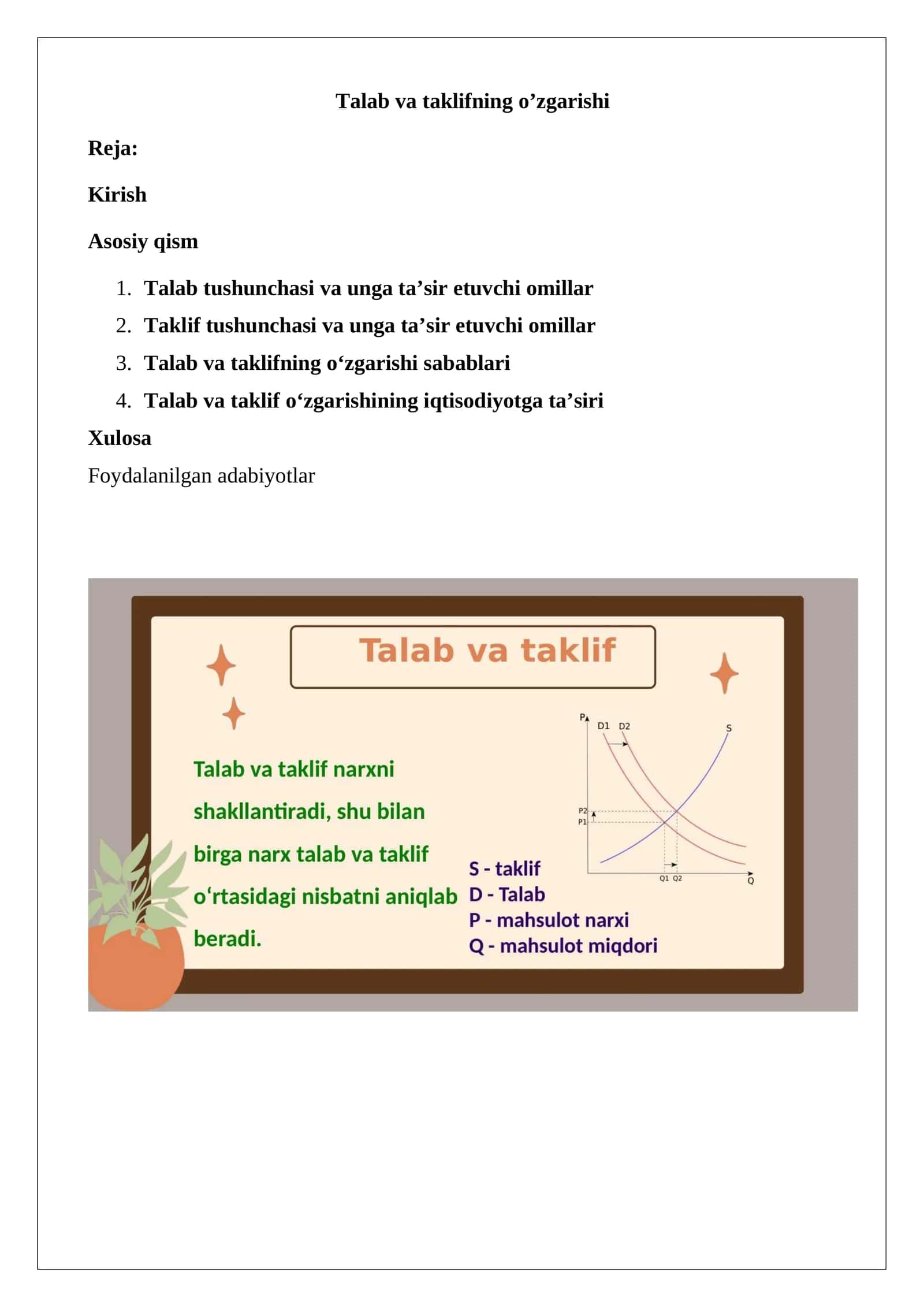 Talab va taklifning o’zgarishi 1
