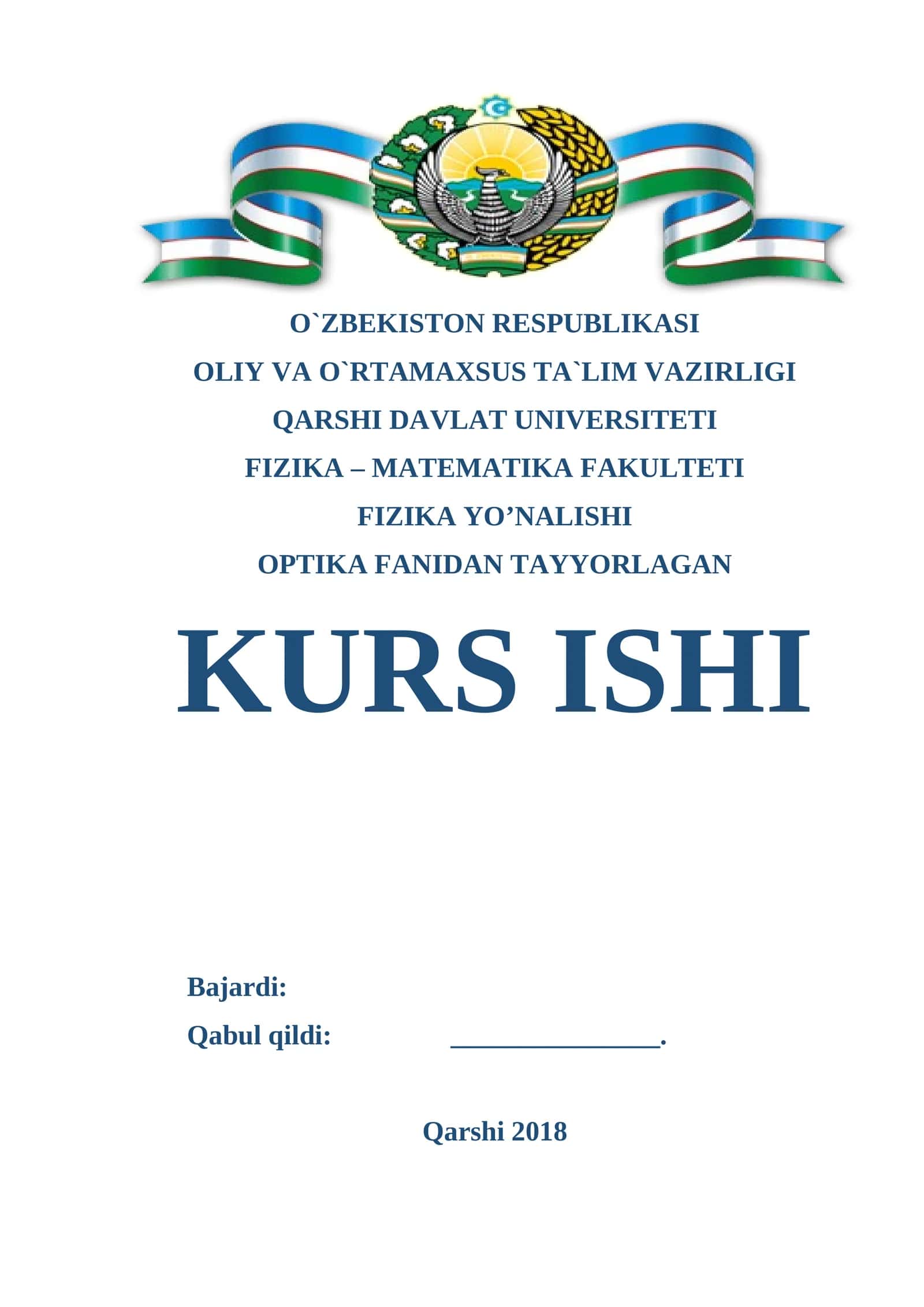 OPTIKA FANIDAN TAYYORLAGAN KURS ISHI 1