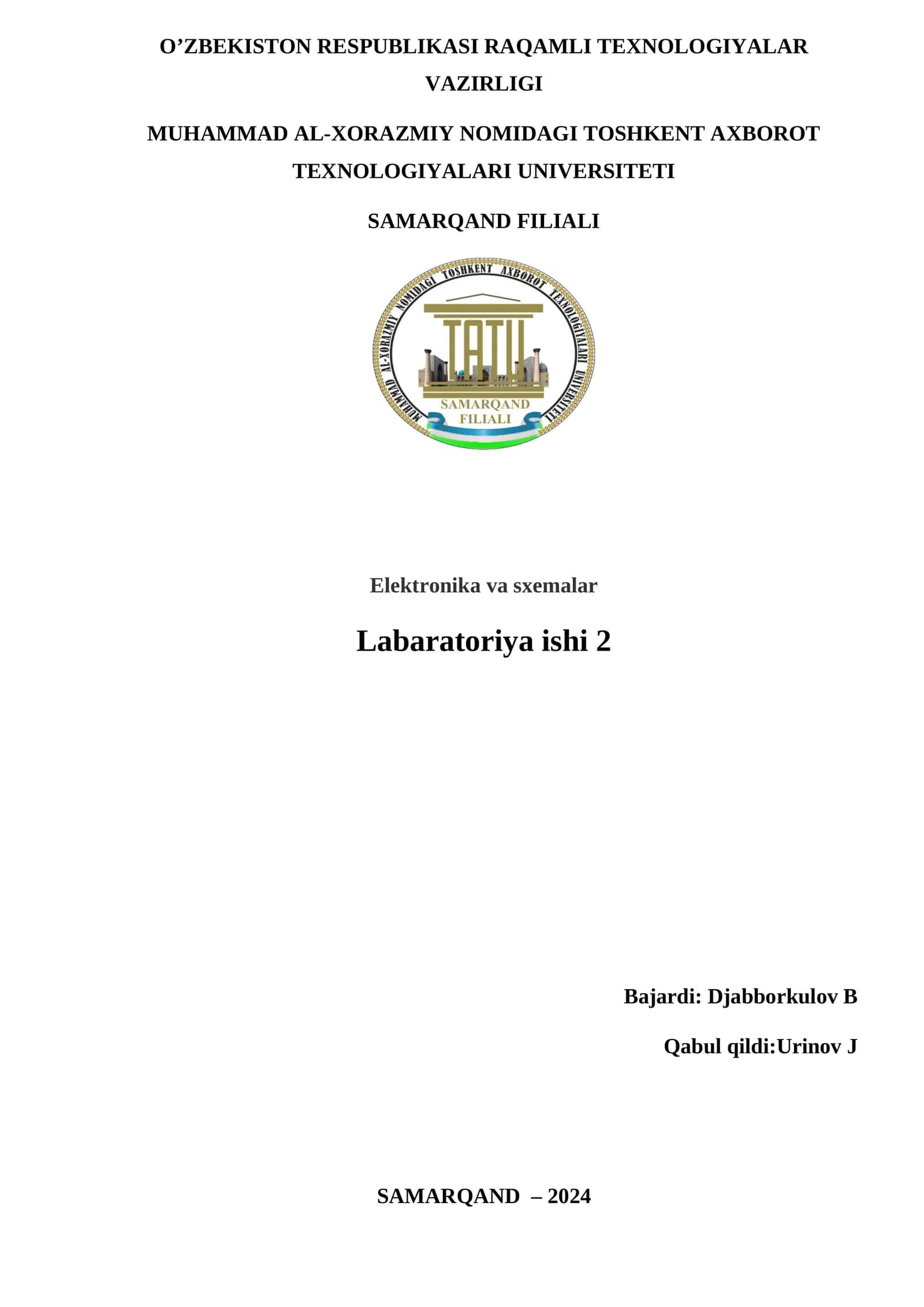 Umumiy baza ulanish sxemasidagi bipolyar tranzistorningning statik Volt-amper xarakteristikalarini tadqiq etish 1