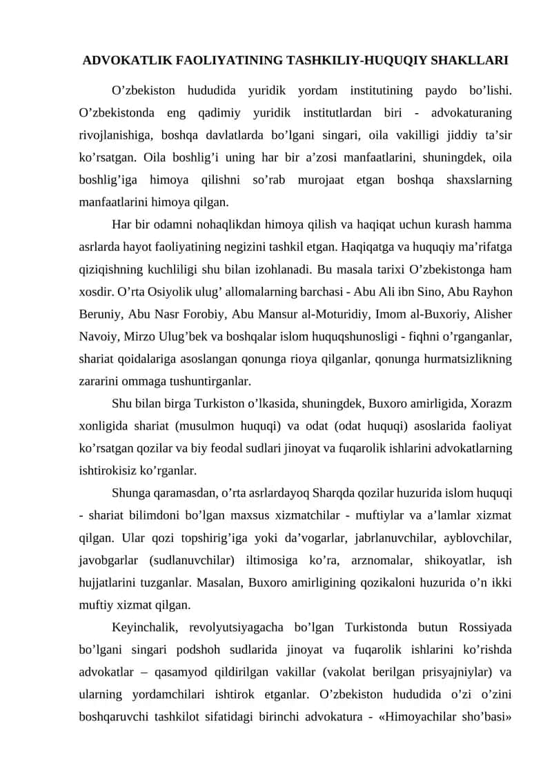 ADVOKATLIK FAOLIYATINING TASHKILIY-HUQUQIY SHAKLLARI 1