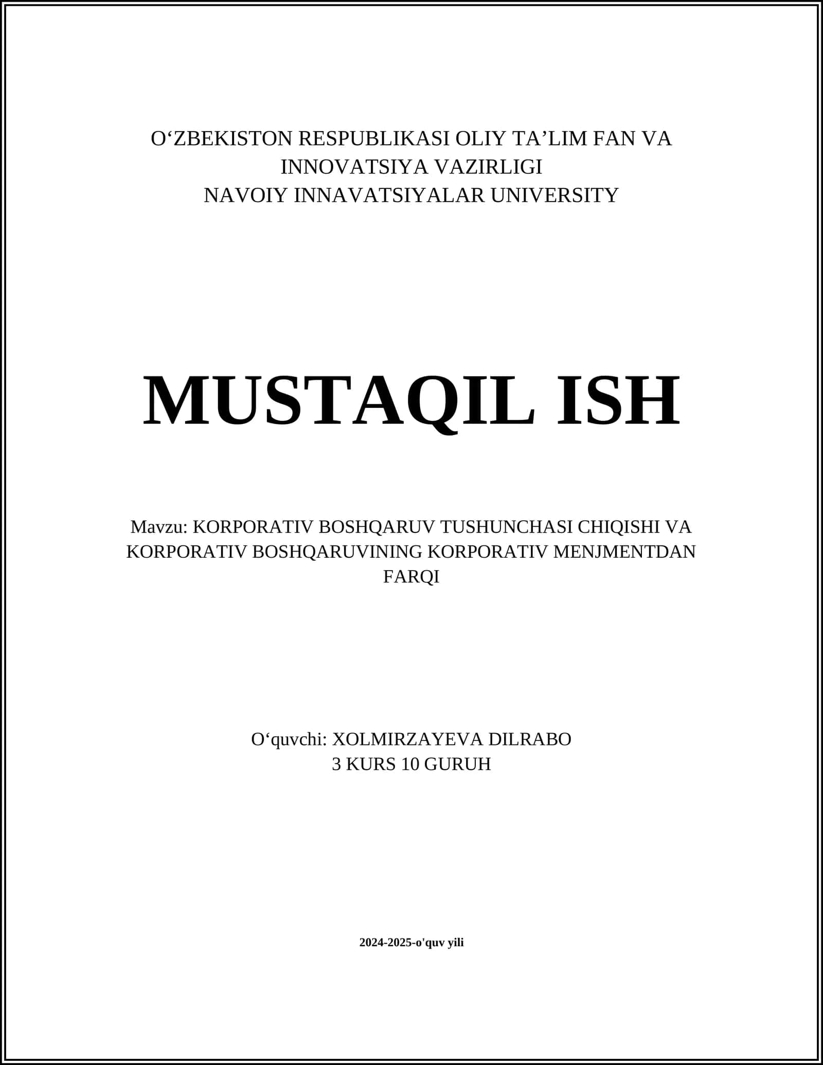 KORPORATIV BOSHQARUV TUSHUNCHASI 1