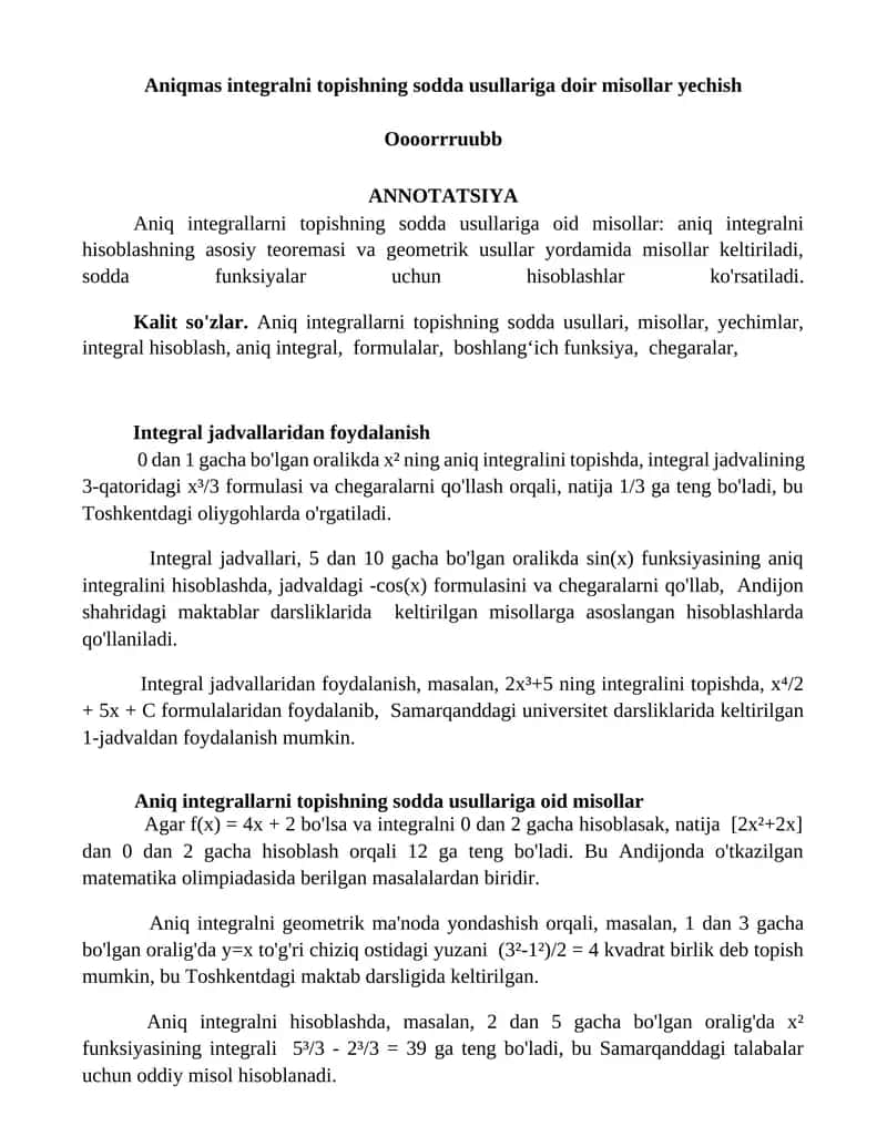 Aniqmas integralni topishning sodda usullariga doir misollar yechish 1