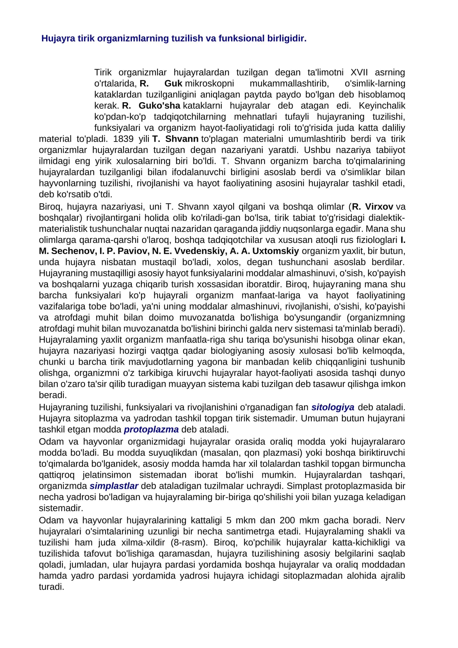 Hujayra tirik organizmlarning tuzilish va funksional birligidir 1