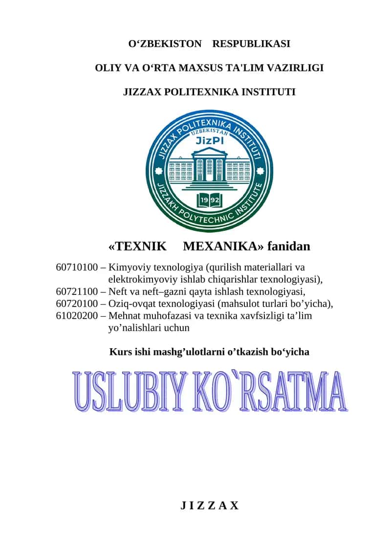 Kimyoviy texnologiya (qurilish materiallari va elektrokimyoviy ishlab chiqarishlar texnologiyasi) 1