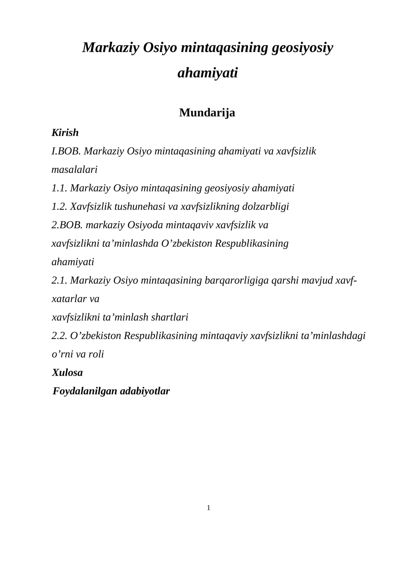 Markaziy Osiyo mintaqasining geosiyosiy ahamiyati 1