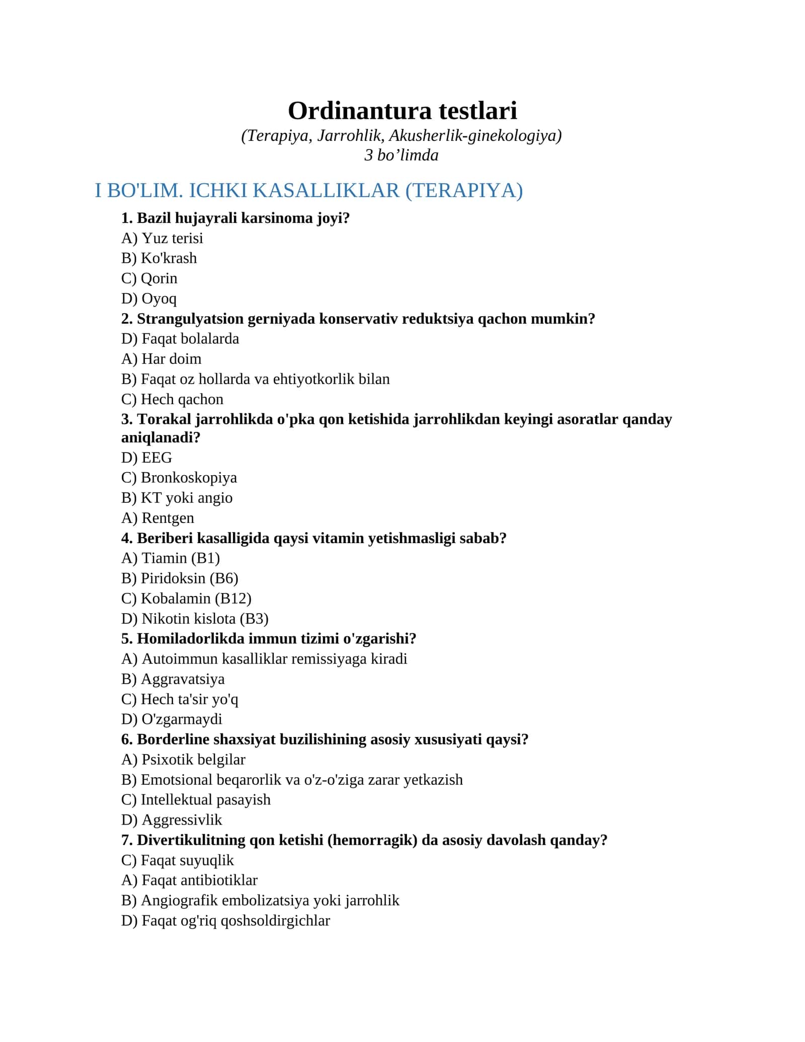 Ordinantura testlari 1