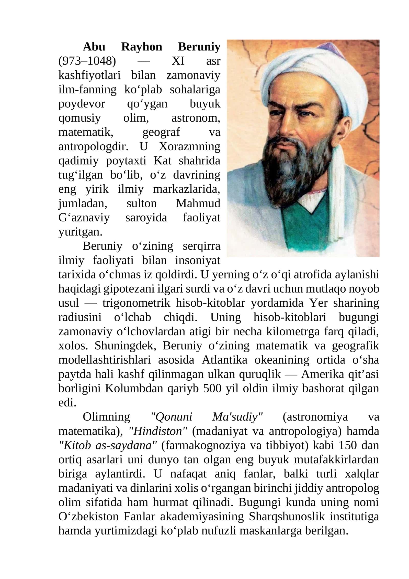 Abu Rayhon Beruniy haqida ma'lumot 1