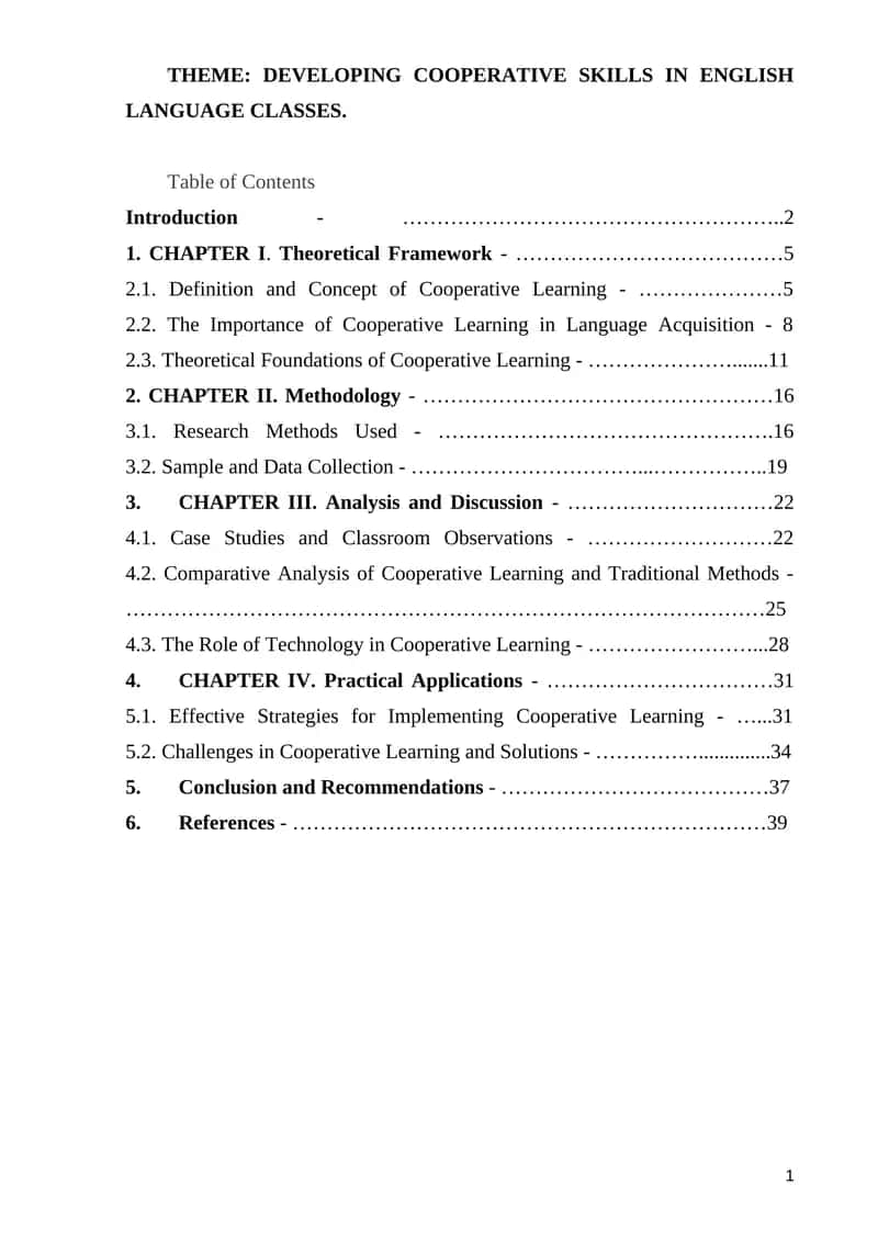 Developing Cooperative Skills in English Language Classes 1