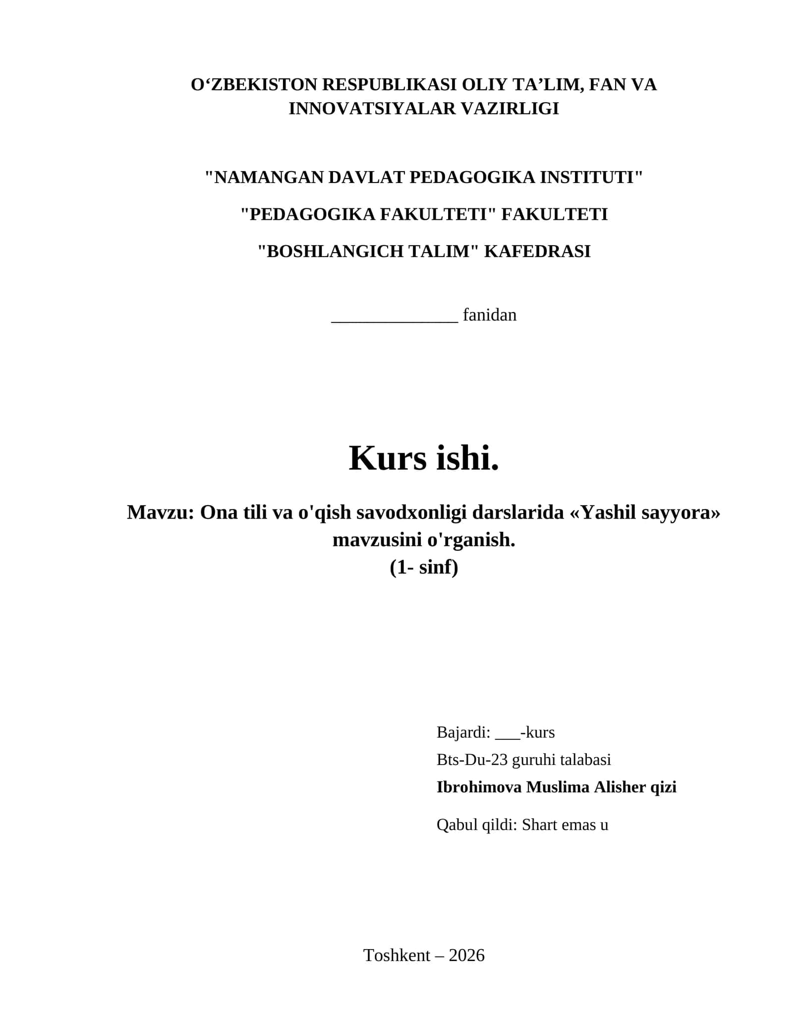 Ona tili va o'qish savodxonligi darslarida «Yashil sayyora» mavzusini o'rganish. 1