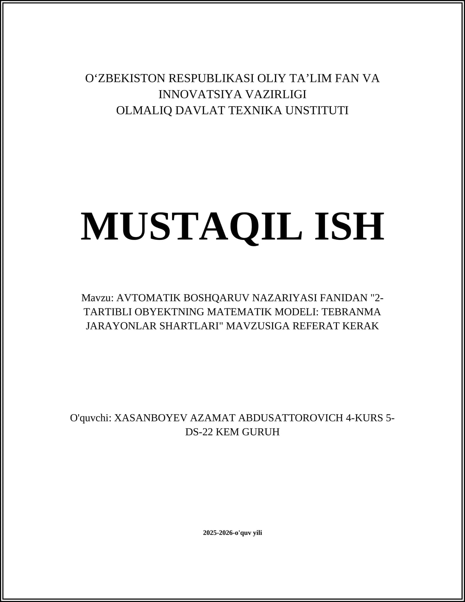 AVTOMATIK BOSHQARUV NAZARIYASI 1