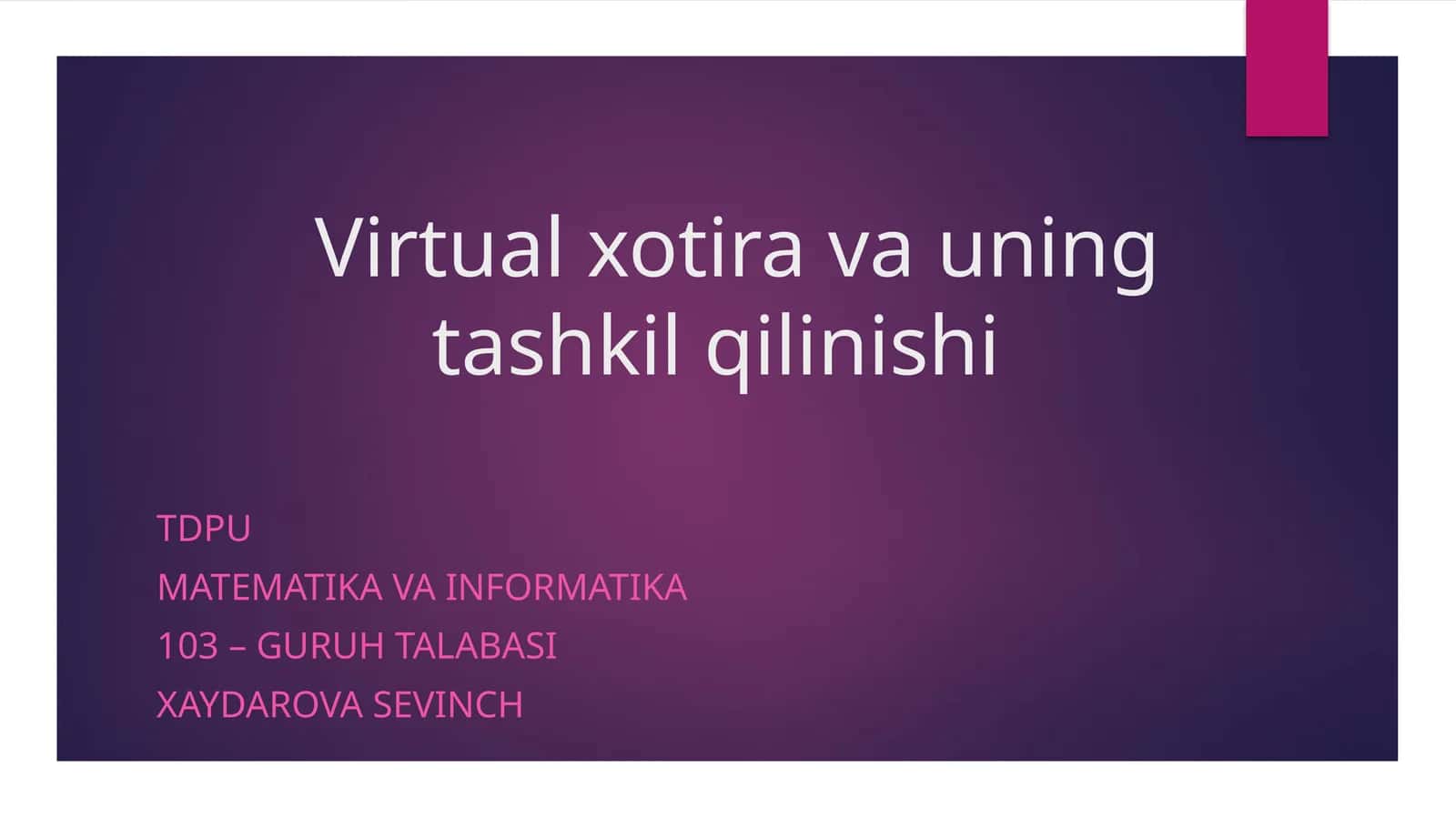 Virtual xotira va uning tashkil qilinishi 1