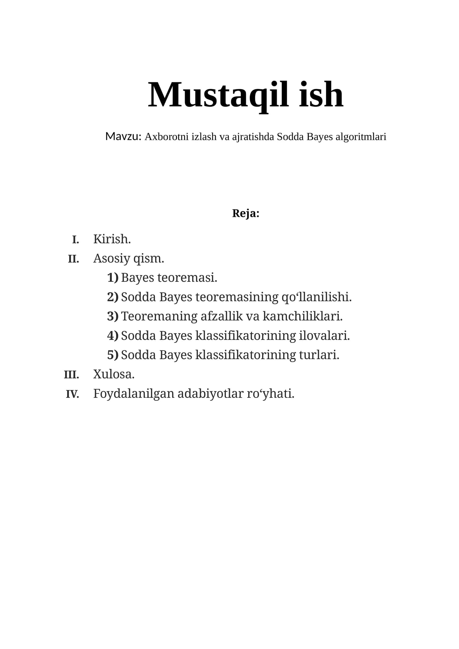 Axborotni izlash va ajratishda Sodda Bayes algoritmlari 1