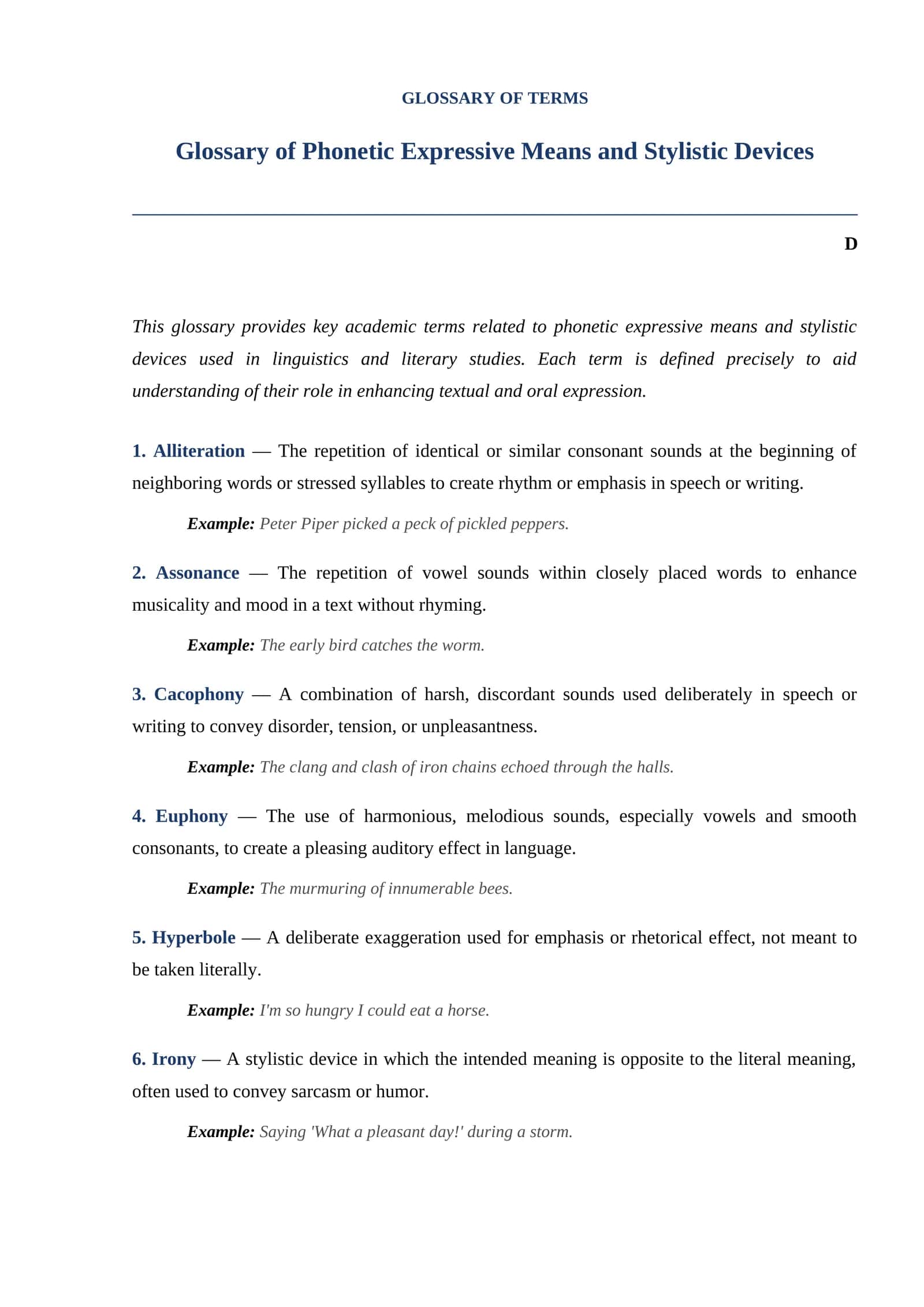 Glossary of Phonetic Expressive Means and Stylistic Devices 1