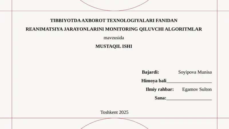 REANIMATSIYA JARAYONLARINI MONITORING QILUVCHI ALGORITMLAR 1