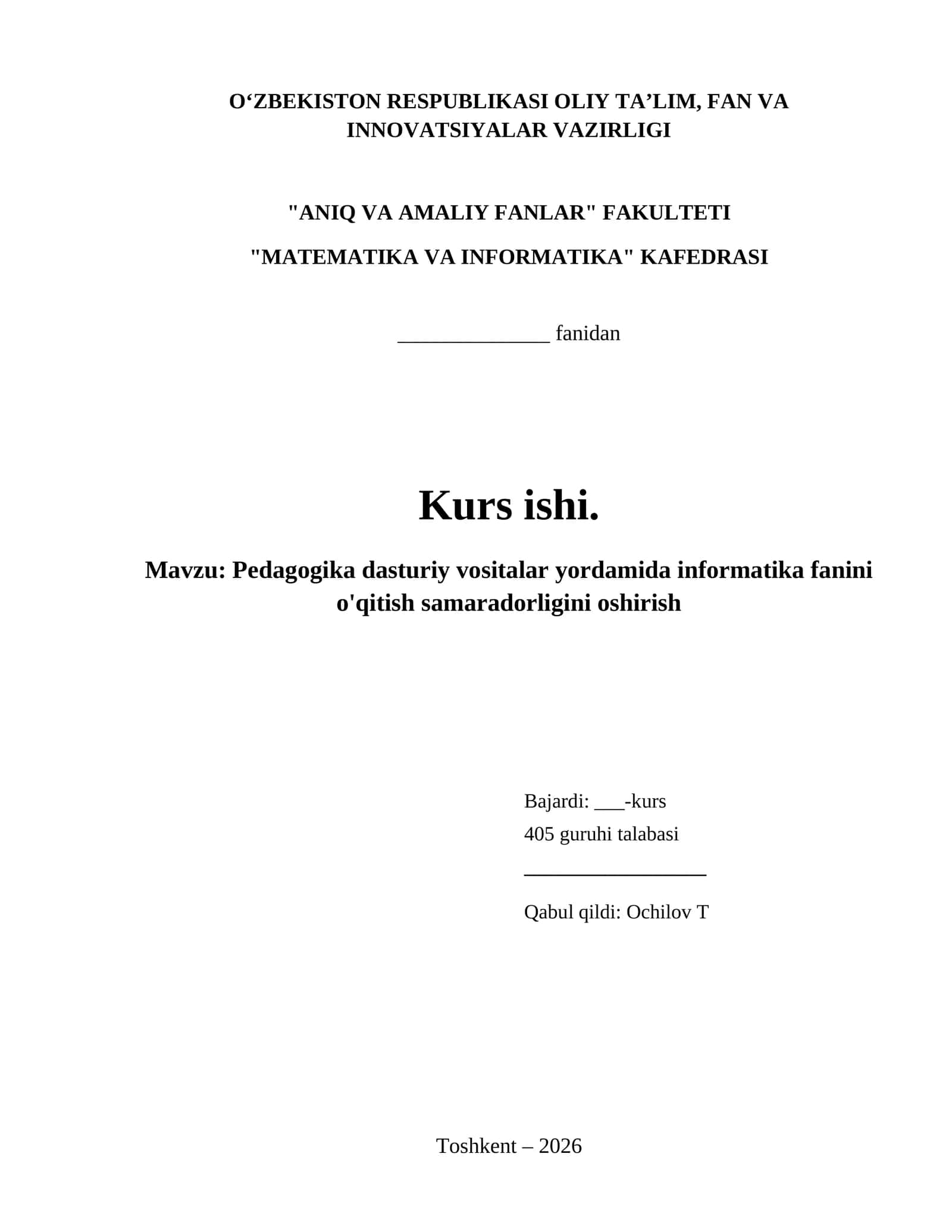 Pedagogika dasturiy vositalar yordamida informatika fanini o'qitish samaradorligini oshirish 1