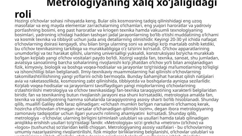 Metrologiyaning xalq xo‘jaligidagi roli 1