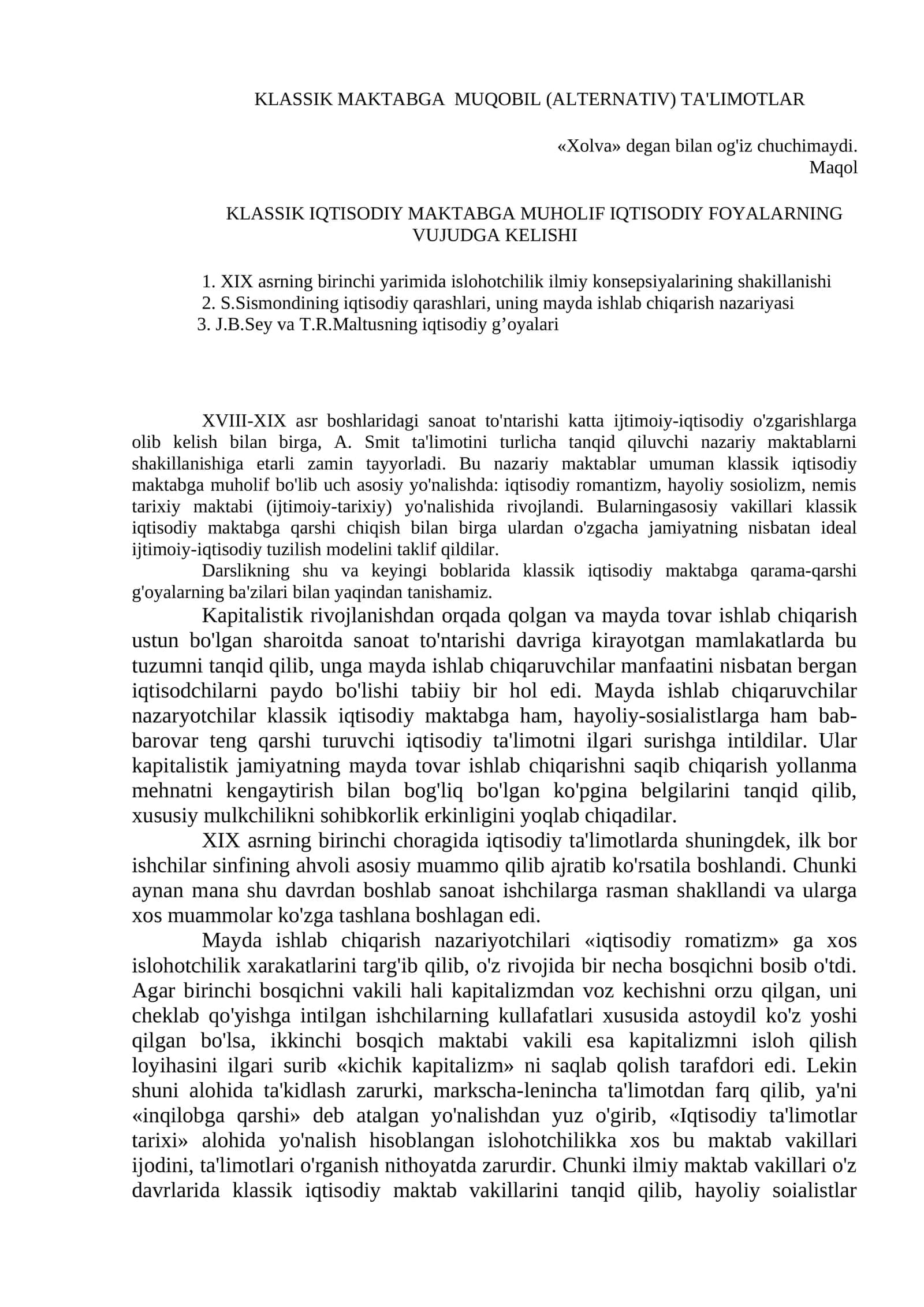 KLASSIK MAKTABGA MUQOBIL (ALTERNATIV) TA'LIMOTLAR 1