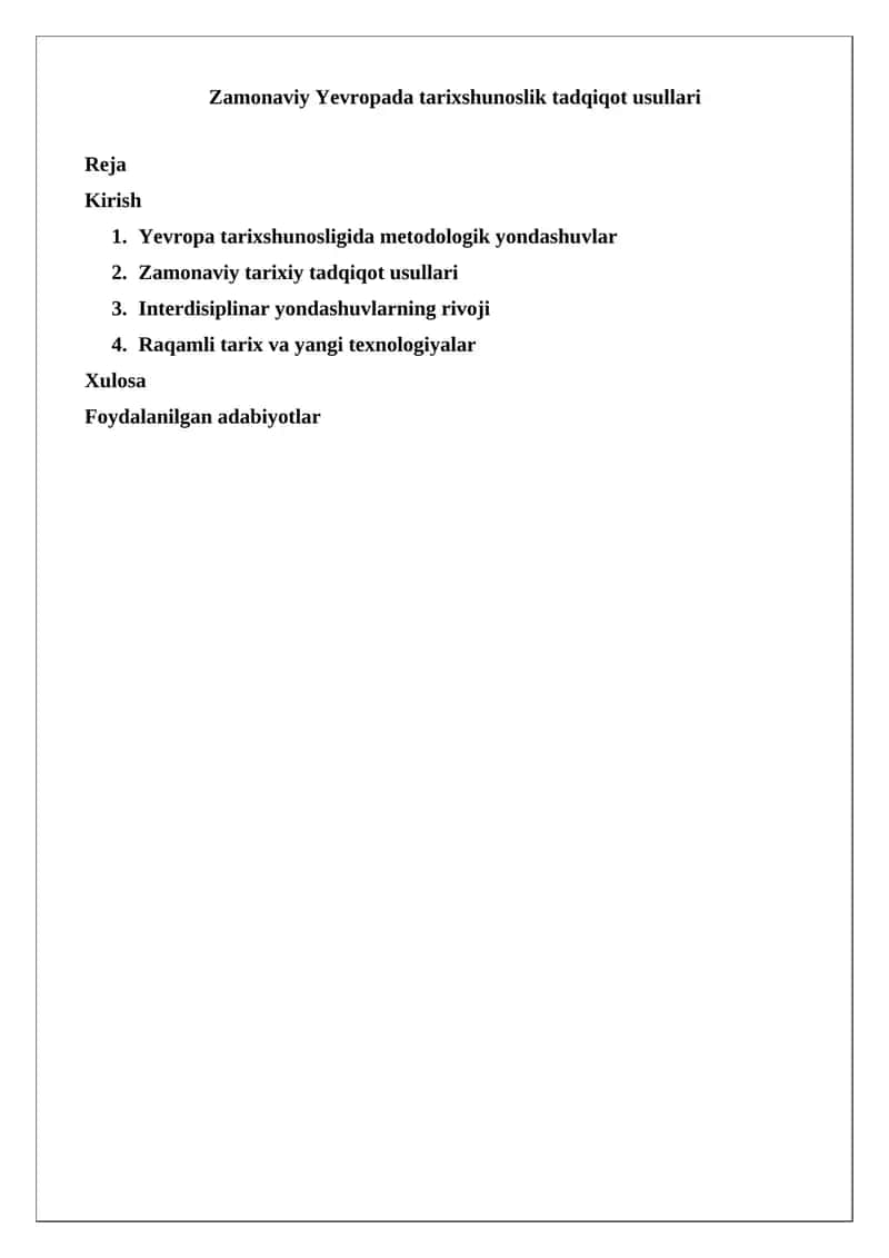 Zamonaviy Yevropada tarixshunoslik tadqiqot usullari 1