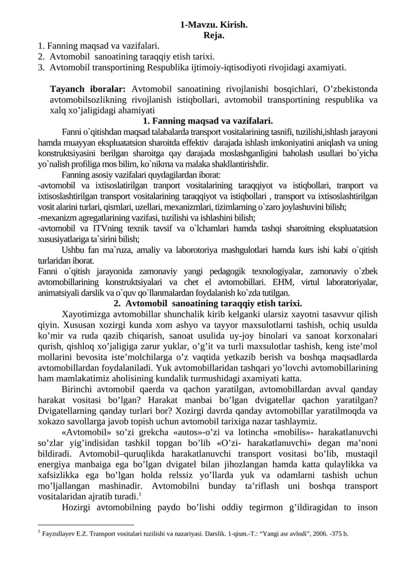 Avtomobil Transportining Respublika Ijtimoiy-Iqtisodiyoti Rivojidagi Axamiyati 1