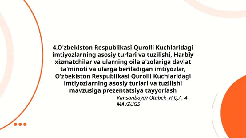 O'zbekiston Respublikasi Qurolli Kuchlaridagi Imtiyozlarning Asosiy Turlari va Tuzilishi 1