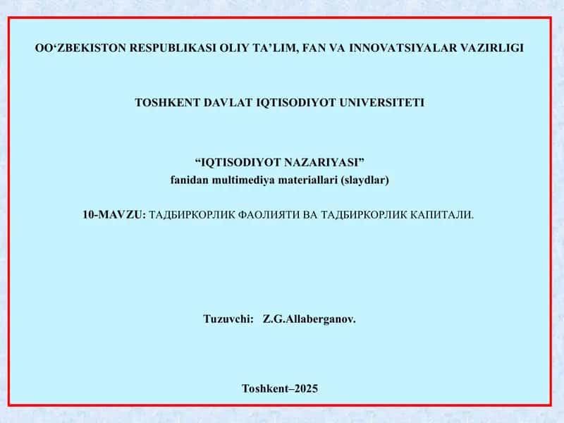 Tadbirkorlik faoliyati va tadbirkorlik kapitali 1