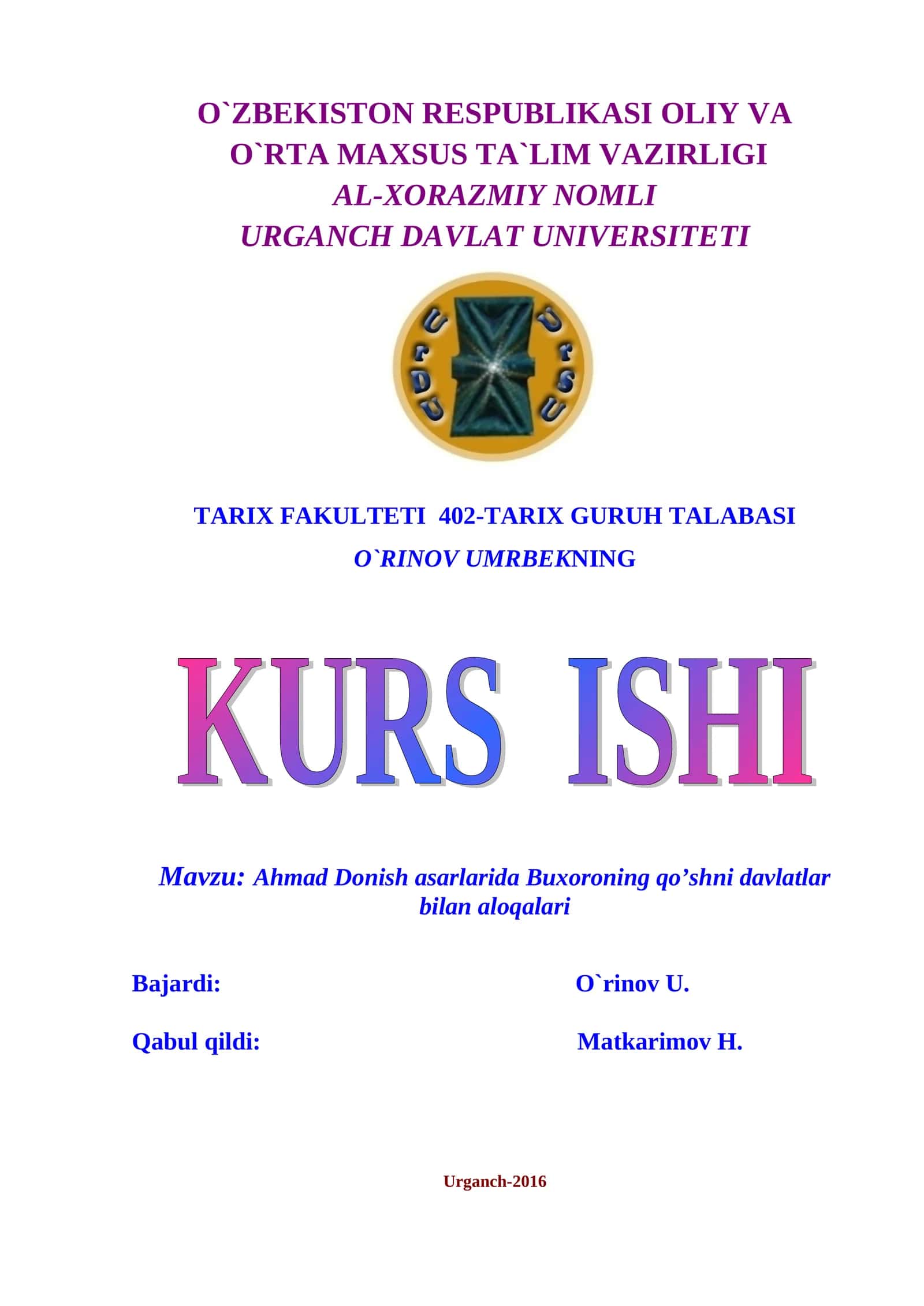 Ahmad Donish asarlarida Buxoroning qo’shni davlatlar bilan aloqalari 1