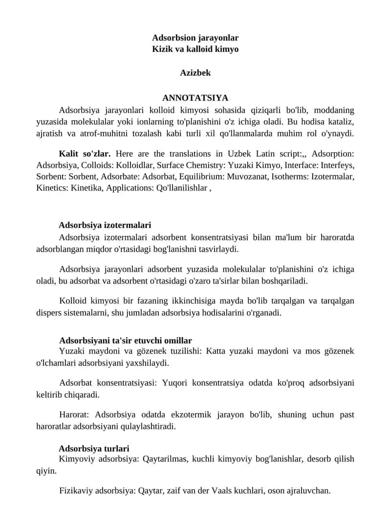 Adsorbsion jarayonlar 1