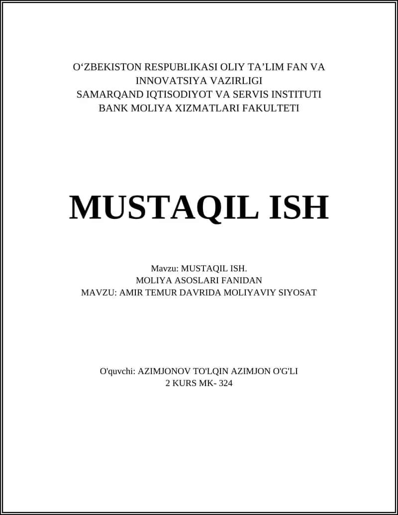 AMIR TEMUR DAVRIDA MOLIYAVIY SIYOSAT 1