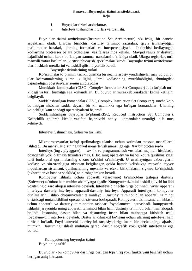 Buyruqlar tizimi arxitekturasi 1