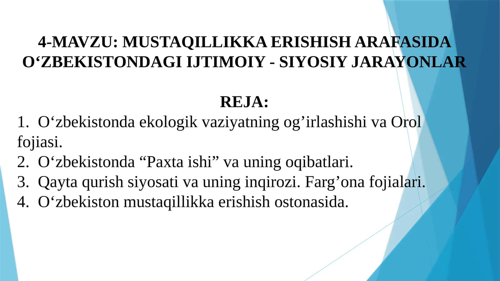 MUSTAQILLIKKA ERISHISH ARAFASIDA O‘ZBEKISTONDAGI IJTIMOIY - SIYOSIY JARAYONLAR 1