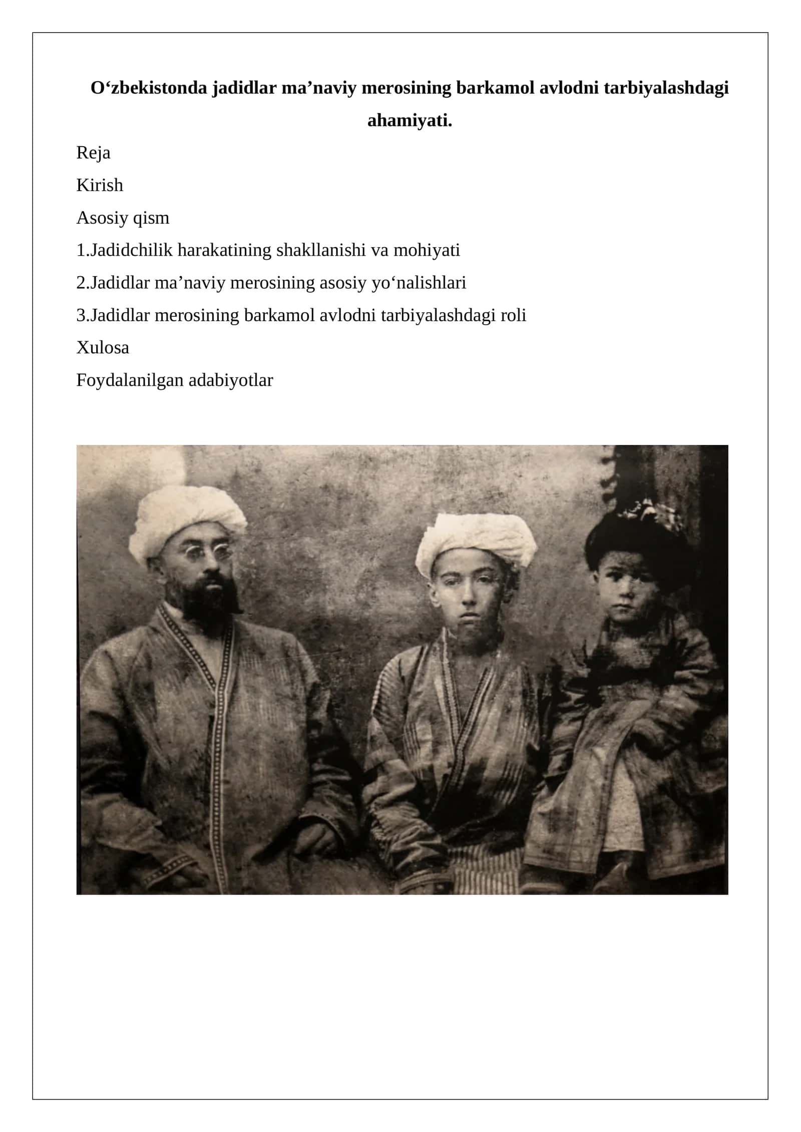 O‘zbekistonda jadidlar ma’naviy merosining barkamol avlodni tarbiyalashdagi ahamiy 1