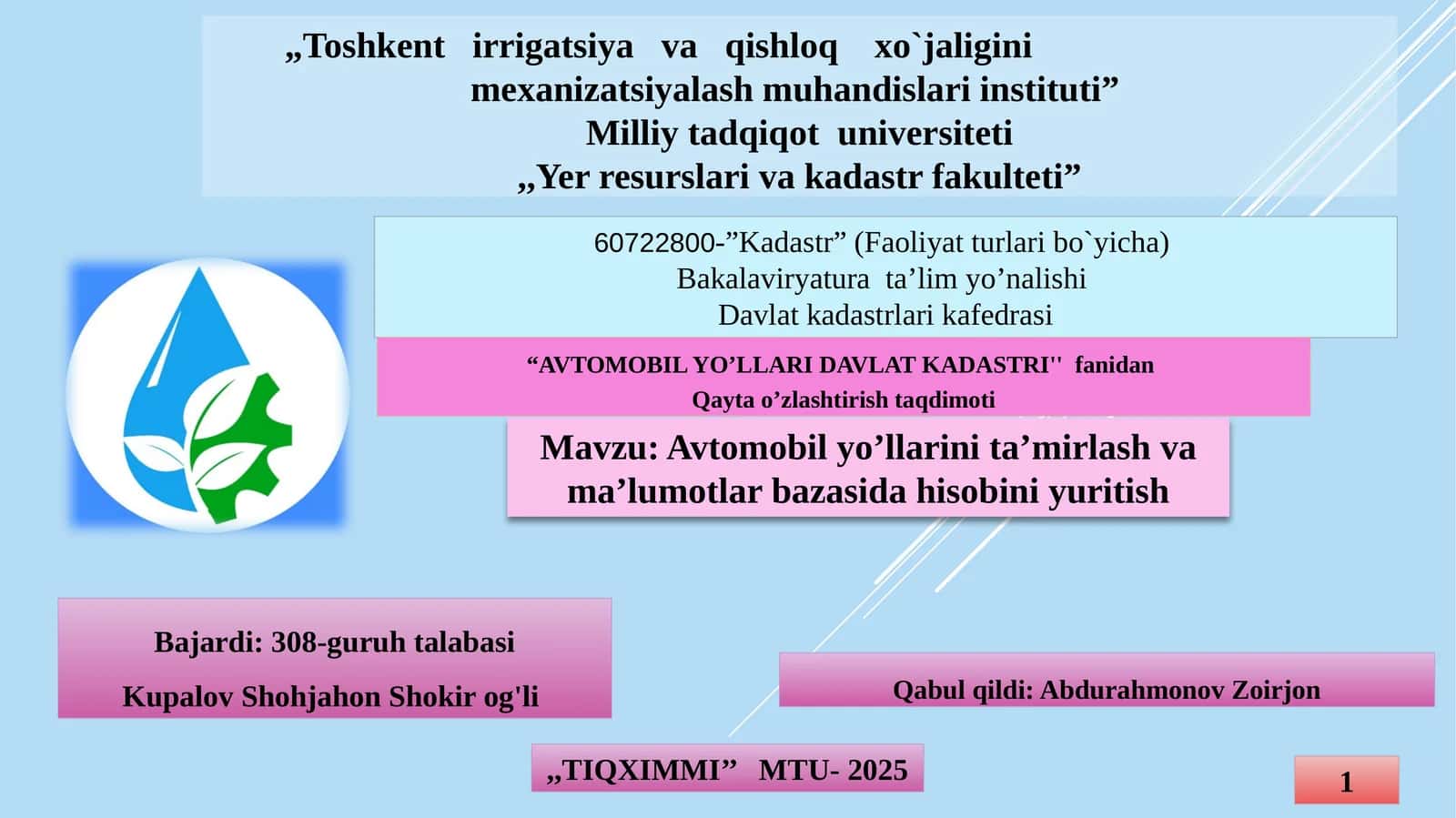 Avtomobil Yo’llari Davlat Kadastriga Hisobini Yuritish 1