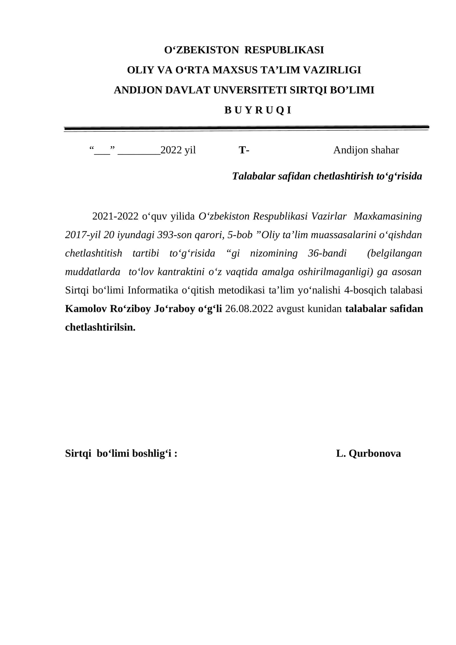 Talabalar safidan chetlashtirish to‘g‘risida 1