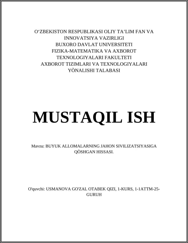 BUYUK ALLOMALARNING JAHON SIVILIZATSIYASIGA QÒSHGAN HISSASI 1