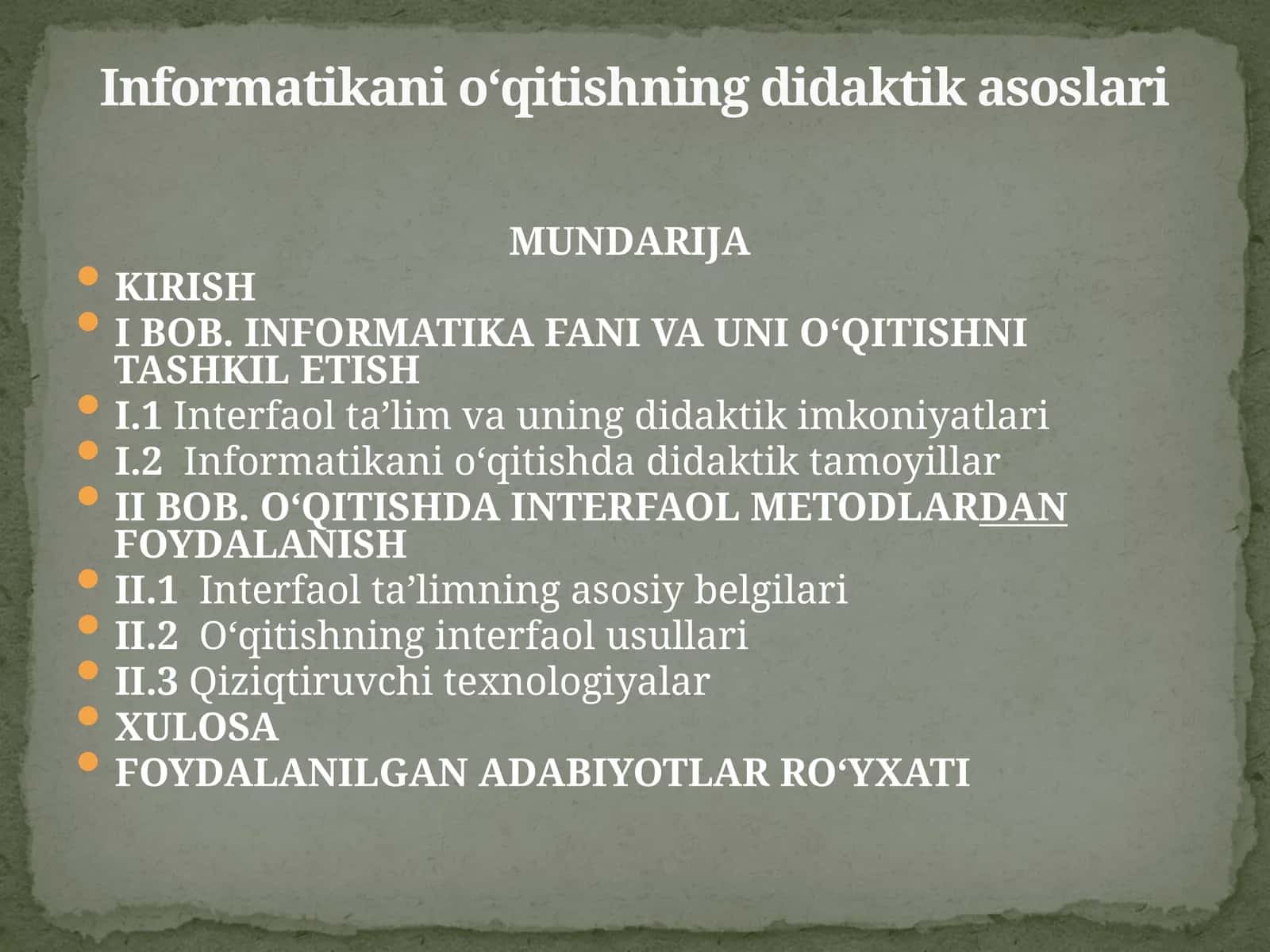 Informatikani o‘qitishning didaktik asoslari 1